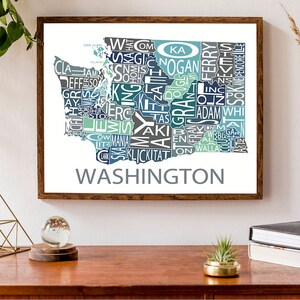 Carte typographique de l'État de Washington | Carte de l'État de Washington | Affiche de carte des Etats-Unis | Carte des États-Unis d'Amérique | Poster de carte personnalisée | Art personnalisé