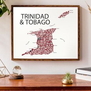 Carte typographique de Trinité-et-Tobago | Carte des îles des Caraïbes | Carte du pays Imprimer | | d’affiche de carte personnalisée Impression de carte personnalisée