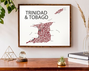 Typographic Map of Trinidad & Tobago | Caribbean Island Map | Country Map Print | Custom Map Poster | Personalized Map Print