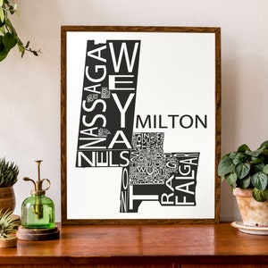 Carte typographique de Milton, Ontario | Carte de la ville de la région de Halton | carte de quartier | carte du Canada | | d’affiche de carte personnalisée Art cartographique personnalisé