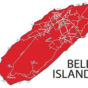 Typographic Map of Bell Island, Newfoundland Avalon Peninsula Conception Bay Maritimes Map Custom Map Poster Personalized Map Art Red