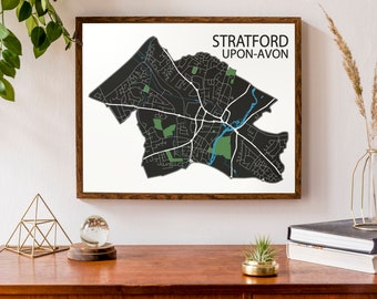 Typographic Map of Stratford-Upon-Avon in Warwickshire England | European Map | United Kingdom Map Poster | Personalized Map Print