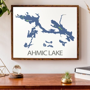 Carte typographique du lac Ahmic, Ontario | Carte de la | de Parry Sound Cottage carte canadienne | | d’impression de carte personnalisée Art cartographique personnalisé