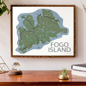Carte typographique de l’île Fogo , Terre-Neuve | Océan Atlantique | Hamilton Sound | Carte des Maritimes | Affiche de carte personnalisée | Art de la carte personnalisée