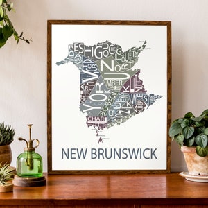 Carte typographique du Nouveau-Brunswick, Canada | Carte provinciale | carte canadienne | | d’affiche de carte personnalisée Impression de carte personnalisée