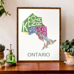 Typographic Map of Ontario 49 Municipalities Map Provincial Map Canadian Map Custom Map Poster Personalized Map Print Multi-Bright (Pic 1)