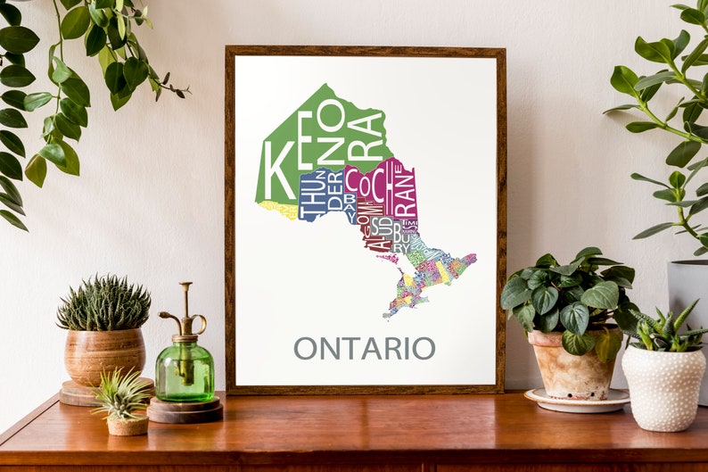 Typographic Map of Ontario 49 Municipalities Map Provincial Map Canadian Map Custom Map Poster Personalized Map Print Multi-Bright (Pic 1)