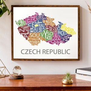 Carte typographique de la République tchèque | carte | Tchécoslovaquie | d’impression de la carte du pays carte européenne | | d’affiche de carte personnalisée Impression de carte personnalisée