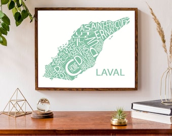 Typographic Map of Laval, Quebec | City Map Poster | Neighbourhood Print | Custom Map Print | Personalized Map Art