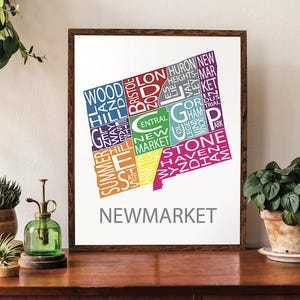 Carte typographique de Newmarket | Illustrations de carte de quartier | Impression du plan de la ville | Région de York | Poster de carte personnalisée | Impression de carte personnalisée