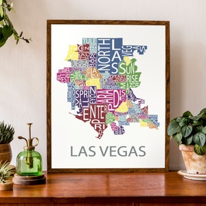 Typographic Map of Las Vegas, Nevada Neighborhood Map City Map Print USA Map Poster Custom Map Poster Personalized Map Art Multi-Bright (Pic 1)