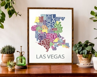 Typographic Map of Las Vegas, Nevada | Neighborhood Map | City Map Print | USA Map Poster | Custom Map Poster | Personalized Map Art