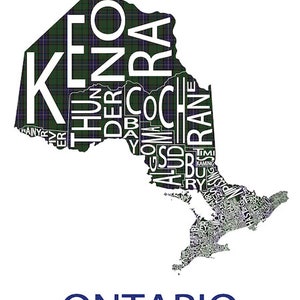 Typographic Map of Ontario 49 Municipalities Map Provincial Map Canadian Map Custom Map Poster Personalized Map Print ProvinceTartan(Pic6)