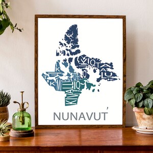 Carte typographique du territoire du Nunavut, Canada | Carte territoriale | Carte du Canada | Iqaluit Rankin Inlet | Poster personnalisé | Impression personnalisée