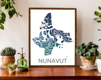 Typographic Map of Nunavut Territory, Canada | Territorial Map | Canadian Map | Iqaluit Rankin Inlet | Custom Poster | Personalized Print