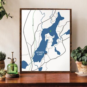 Carte typographique du lac Howes, Ontario | Carte du chalet du comté de Frontenac | Carte du Canada | Impression de carte personnalisée | Illustration de carte personnalisée