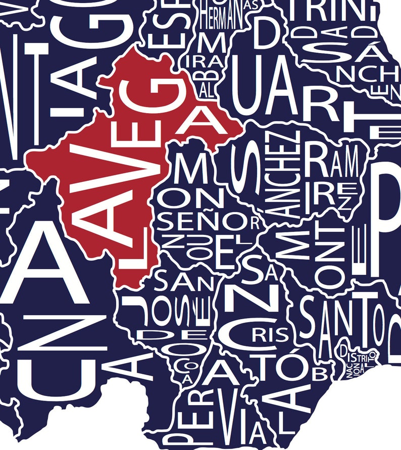 May include: A map of the Dominican Republic with the names of the provinces and districts written in white on a dark blue background. The province of La Vega is highlighted in red.