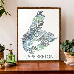 Carte typographique du Cap-Breton, nouvelle-Écosse | La carte du Cap | Carte des Maritimes | carte canadienne | | d’affiche de carte personnalisée Impression de carte personnalisée