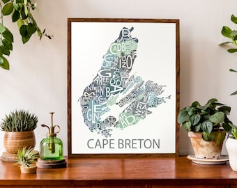 Typographic Map of Cape Breton, Nova Scotia | The Cape Map | Maritimes Map | Canadian Map | Custom Map Poster | Personalized Map Print