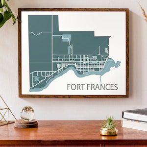 Carte typographique de Fort Frances, Ontario | | du district de Rainy River Carte de la ville Imprimer | carte du Canada | | d’affiche de carte personnalisée Impression de carte personnalisée