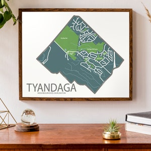 Carte typographique du quartier Tyandaga à Burlington | carte de quartier | | d’impression de cartes modernes | d’affiche de carte personnalisée Art cartographique personnalisé