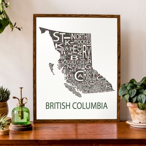 Carte typographique de la Colombie-Britannique, Canada | Carte provinciale | carte canadienne | | d’affiche de carte personnalisée Impression de carte personnalisée