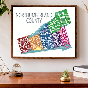 Typographic Map of Northumberland County, Ontario | Brighton, Cobourg, Colborne, Grafton, Port Hope Map | Custom Poster | Personalized Art