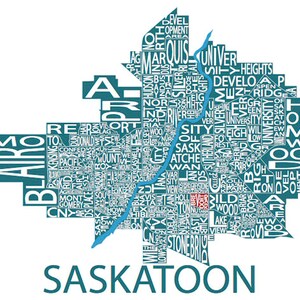 Typographic Map of Saskatoon, Saskatchewan, Canada | Neighbourhood ...