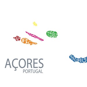 Typographic Map of Azores Islands, Portugal Portuguese Republic Map Print São Miguel Terceira São Jorge Faial Custom Art Poster image 2