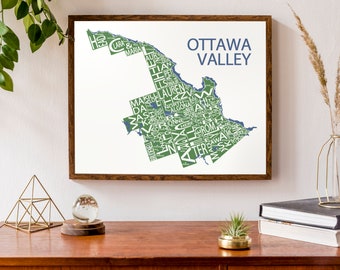 Typographic Map of Renfrew County | Ottawa Valley Map | Algonquin Park Map | Ontario County Map | Custom Map Poster | Personalized Map Art