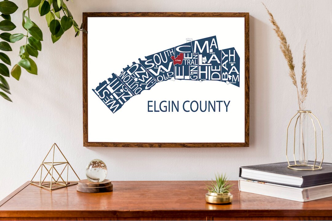 Typographic Map of Elgin County | County Map Print | Lake Erie ...