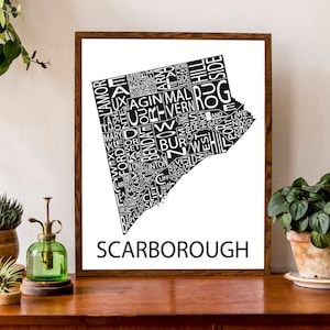 Carte typographique de Scarborough à Toronto | Carte du quartier | Impression du plan de la ville | Carte de la ville de l'Ontario | Poster de carte personnalisée | Illustration de carte personnalisée