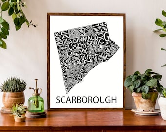 Typographic Map of Scarborough in Toronto | Neighbourhood Map | City Map Print | Ontario City Map | Custom Map Poster | Personalized Map Art