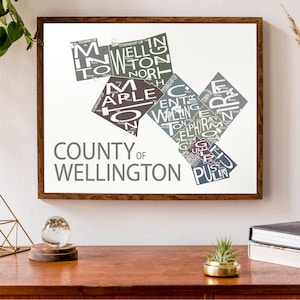 Carte typographique du comté de Wellington | | d’impression du comté de l’Ontario carte du Canada | | d’affiche de carte personnalisée | d’art cartographique personnalisée Elora | Guelfe