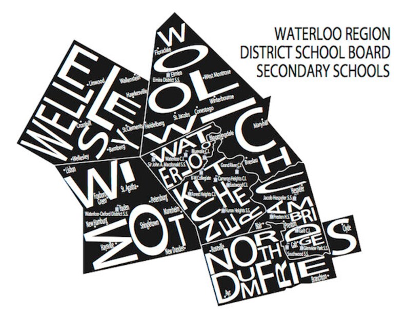 Typographic Map of the Region of Waterloo With All 16 Etsy