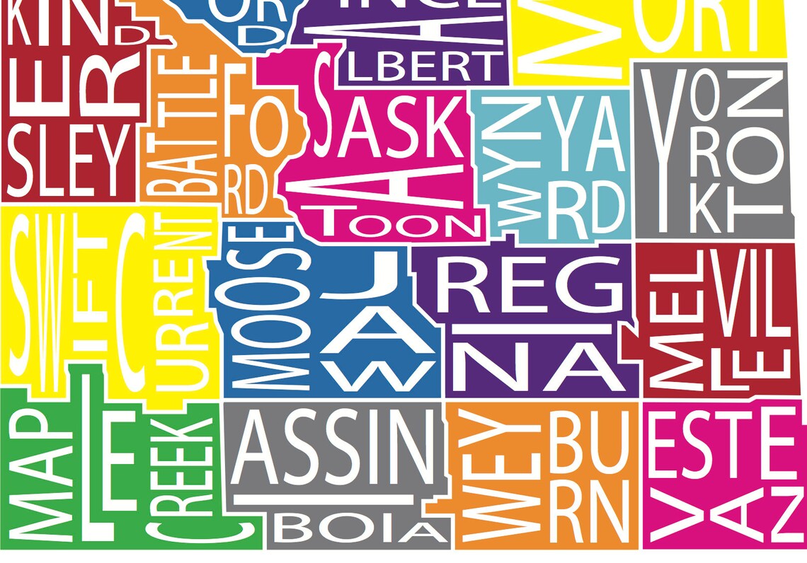 Typographic Map of Saskatchewan Canada Provincial Map Etsy