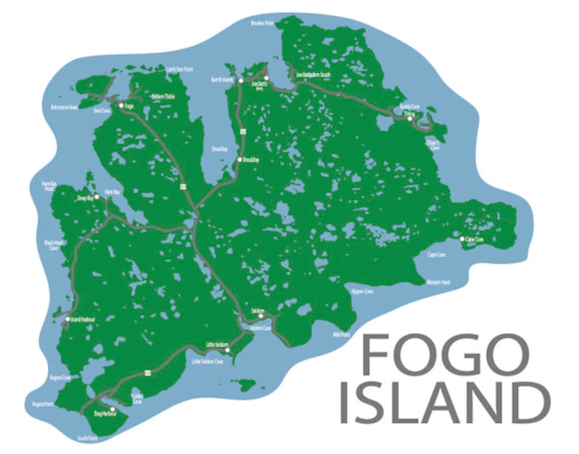 Typographic Map of Fogo Island Newfoundland Atlantic Ocean Etsy Canada