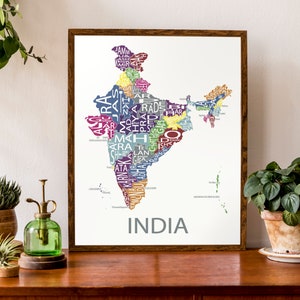 Carte typographique de l’Inde | États indiens et territoires de l’Union | Carte du pays Imprimer | | d’affiche de carte personnalisée Art cartographique personnalisé