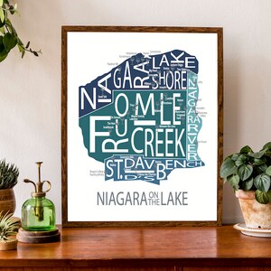 Carte typographique de Niagara-on-the-Lake avec les vignobles et les appellations, Ontario | Impression du plan de la ville | Poster de carte personnalisée | Impression de carte personnalisée