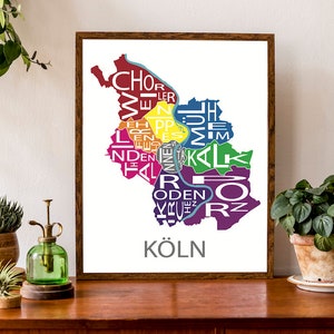 Carte typographique de Cologne | Carte de Cologne, Allemagne | Carte allemande | Carte de l'Europe | Poster de carte personnalisée | Illustration de carte personnalisée