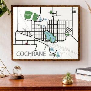 Carte typographique de Cochrane, Ontario | carte canadienne | Carte de la ville natale | Carte au niveau de la rue | | d’affiche de carte personnalisée Art cartographique personnalisé