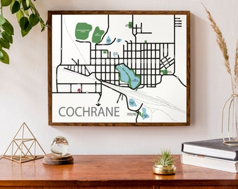 Typographic Map of Cochrane, Ontario | Canadian Map | Hometown Map | Street Level Map | Custom Map Poster | Personalized Map Art