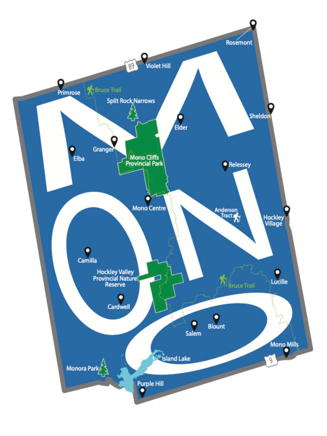 Typographic Map of Mono Township Dufferin County Ontario Etsy