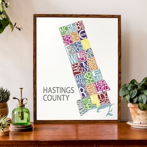 Carte typographique du comté de Hastings, Ontario | carte du comté Imprimer | Affiche de la carte de l’Ontario | carte canadienne | | d’art cartographique personnalisé Impression de carte personnalisée