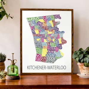 Carte typographique de Kitchener Waterloo ,Ontario | KW City Map Imprimer | Carte de quartier Art | carte canadienne | Affiche de carte personnalisée