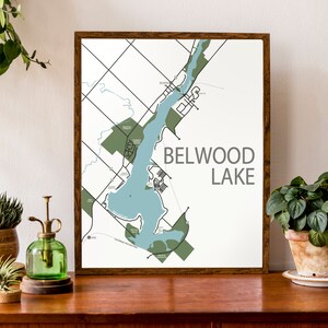 Carte typographique du lac Belwood en Ontario | Carte du Centre Wellington | Impression d’art du comté de Wellington | Affiche de carte personnalisée | Art personnalisé