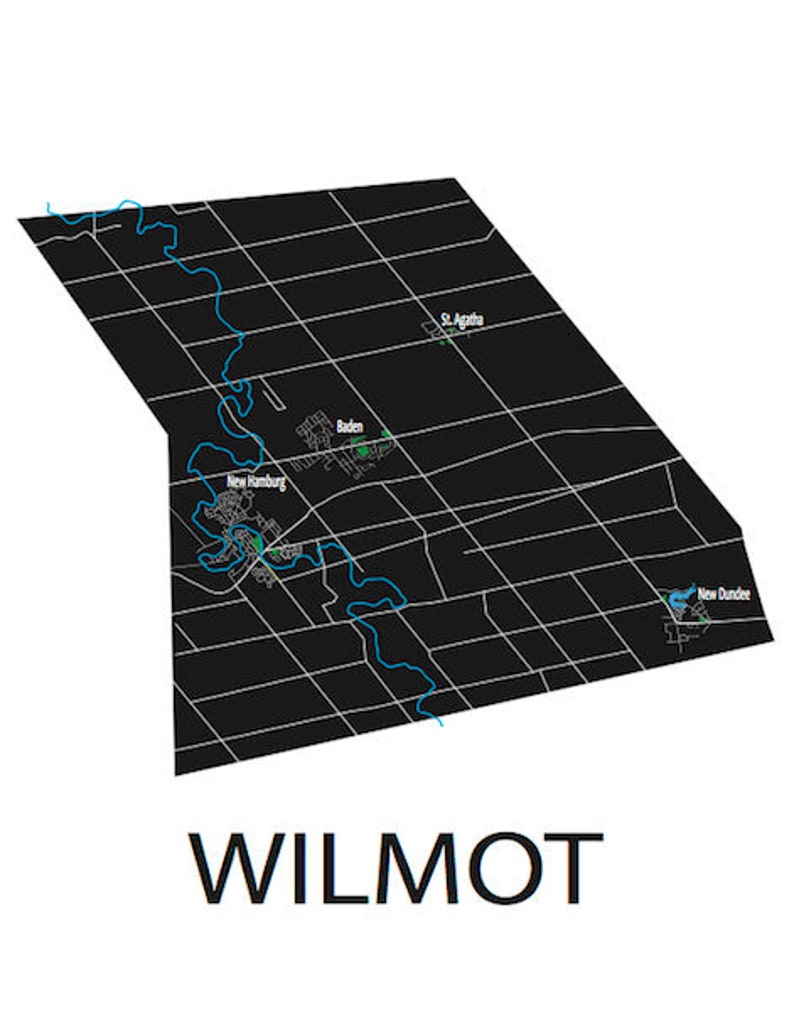 Typographic Map of Wilmot Township Region of Waterloo Etsy