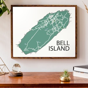 Typographic Map of Bell Island, Newfoundland Avalon Peninsula Conception Bay Maritimes Map Custom Map Poster Personalized Map Art Aqua