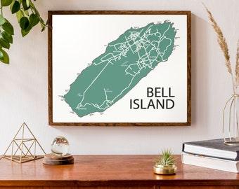 Typographic Map of Bell Island, Newfoundland | Avalon Peninsula | Conception Bay | Maritimes Map | Custom Map Poster | Personalized Map Art