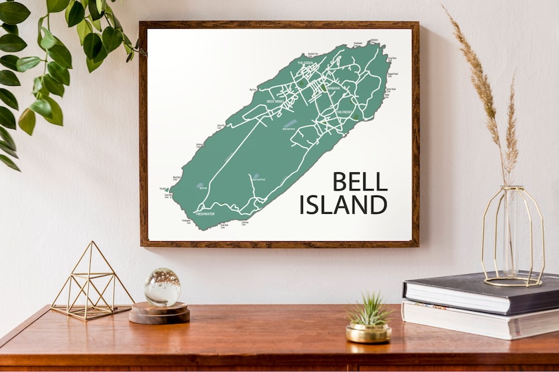 Typographic Map of Bell Island, Newfoundland Avalon Peninsula Conception Bay Maritimes Map Custom Map Poster Personalized Map Art Aqua